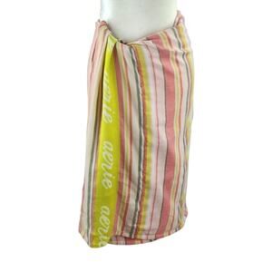 Aerie Pink striped woven blanket scarf Beach wrap lined in terry EUC